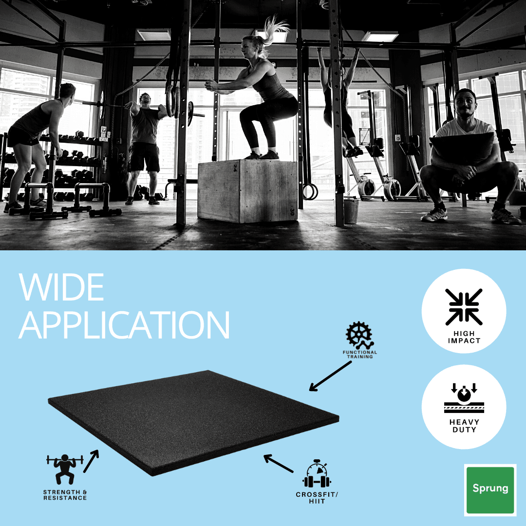 30mm Sprung PRO Gym Floor Tile - Rubber Heavy Duty Gym Flooring GYM FLOORING
