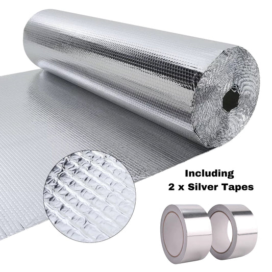 Basic 10m² Bubble Foil Reflective Campervan Insulation Kit + 2 x Silver Tape Thermal Van Liner