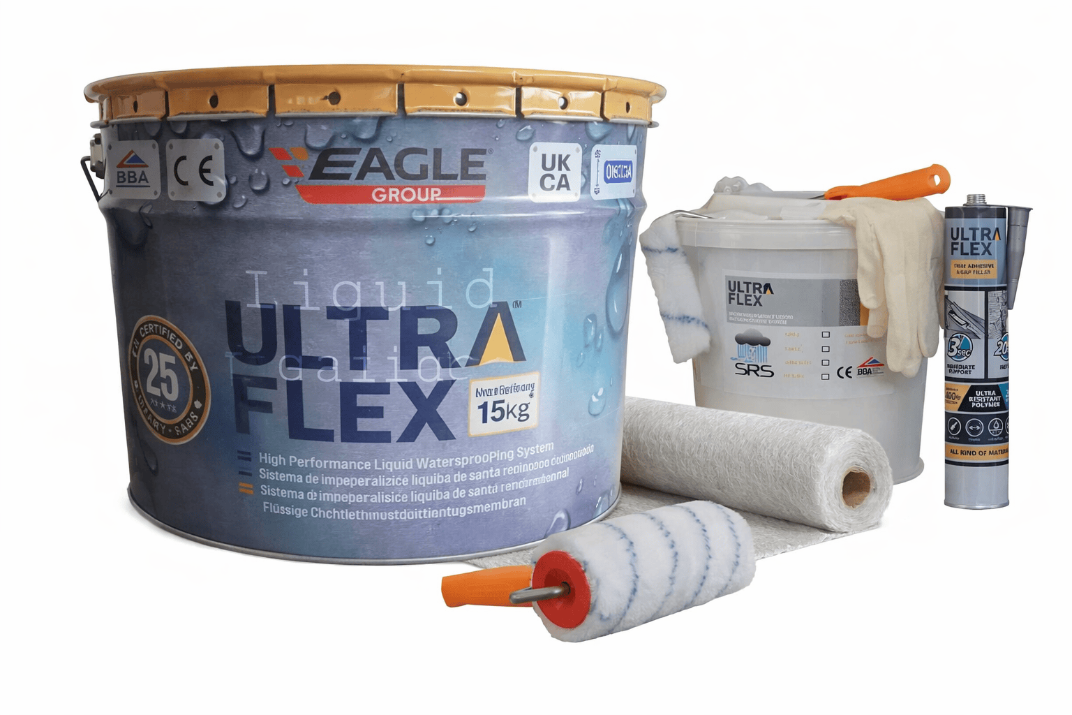 Ultra-Flex Grp kits - Can Be applied direct to Asphalt/Concrete and Metal without re-boarding (The Only kits available online). Ultra-Kit 08-10 SQM Fibre Glass Roofing