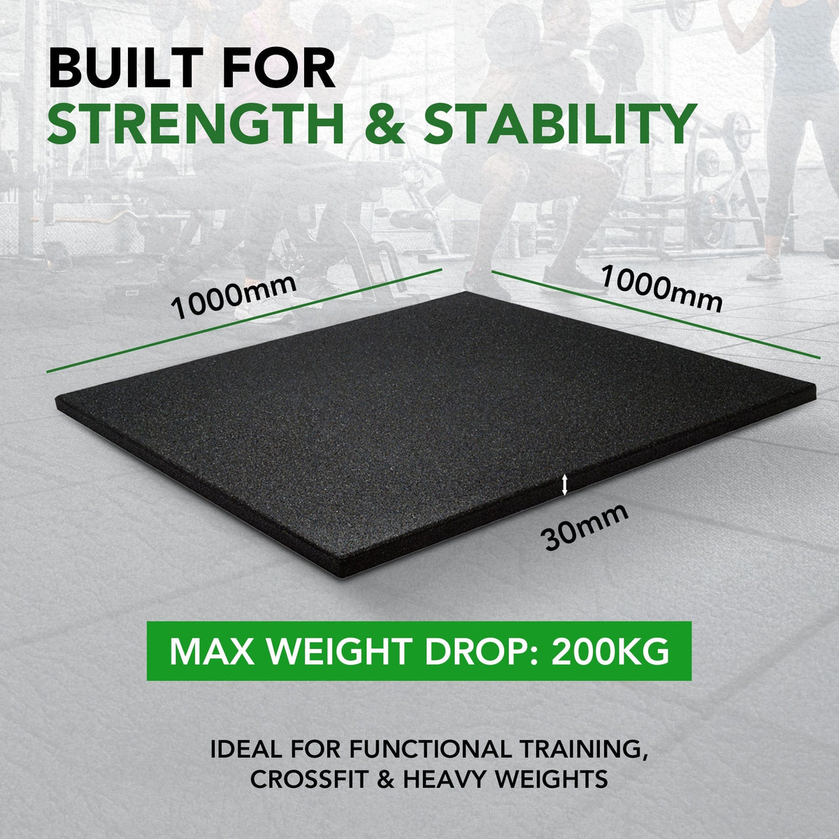 30mm Sprung PRO Gym Floor Tile - Rubber Heavy Duty Gym Flooring GYM FLOORING