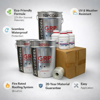 Silverseel Fire rated to BS476 Part 3 FAB 1 layer 450g CSM GRP Roofing Kit  Meets  Build Regulations, Free Delivery Heavy Duty Fibre Glass Roofing Kits