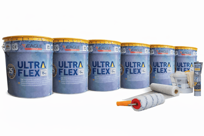 Ultra-Flex Grp kits - Can Be applied direct to Asphalt/Concrete and Metal without re-boarding (The Only kits available online). Ultra-Kit 48-60 SQM Fibre Glass Roofing