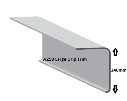A250 Fibreglass Drip Edge Trim 140Mm Depth - Heavy Duty Water Drainage Solution Fibre Glass Roofing Trims