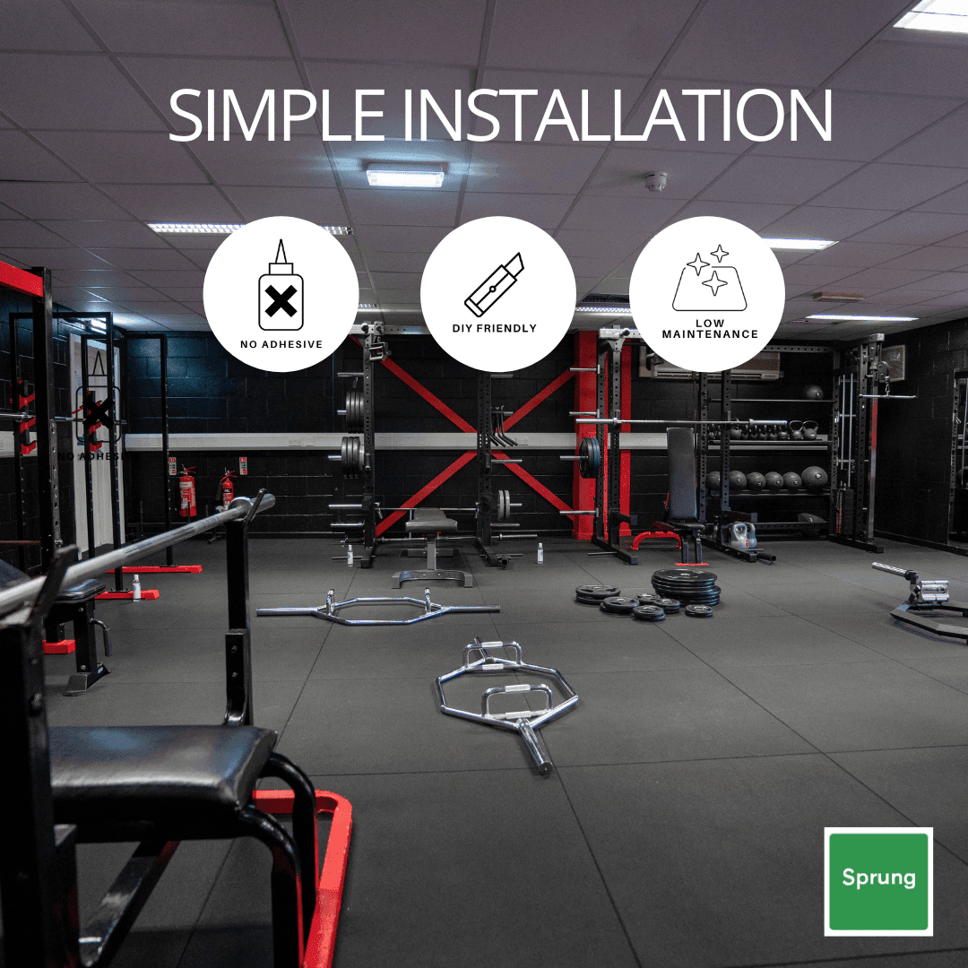 30mm Sprung PRO Gym Floor Tile - Rubber Heavy Duty Gym Flooring GYM FLOORING