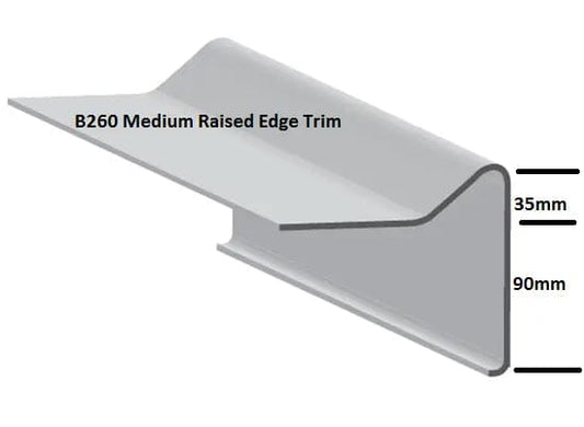 B260 Medium Raised Edge Fibreglass Trim - 90mm Depth, 3m Long, Compatible with A200 and C1/C4 Trims Fibre Glass Roofing Trims