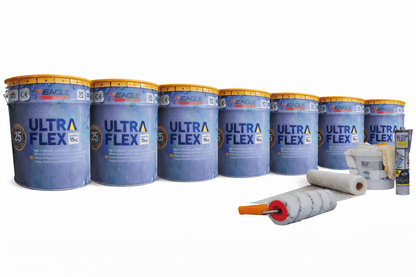 Ultra-Flex Grp kits - Can Be applied direct to Asphalt/Concrete and Metal without re-boarding (The Only kits available online). Ultra-Kit 56-70 SQM) Fibre Glass Roofing